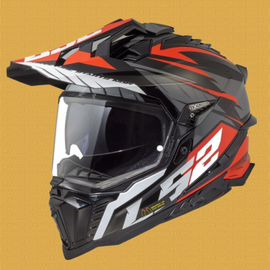 Casco LS2 MX701 EXPLORER in fibra ECE2206 Spire nero titanio rosso