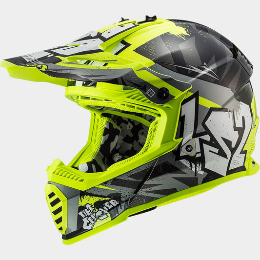 Casco cross bambino LS2 MX437 FAST EVO MINI Crusher nero giallo