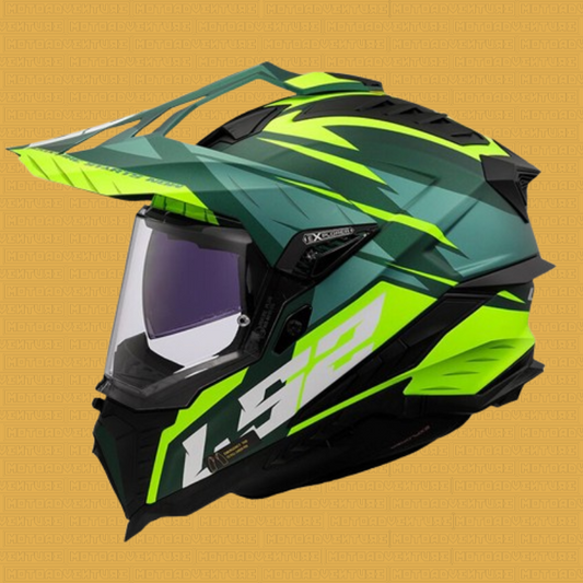 Casco LS2 MX701 EXPLORER in fibra ECE2206 Spire Green H-V Yellow Matt