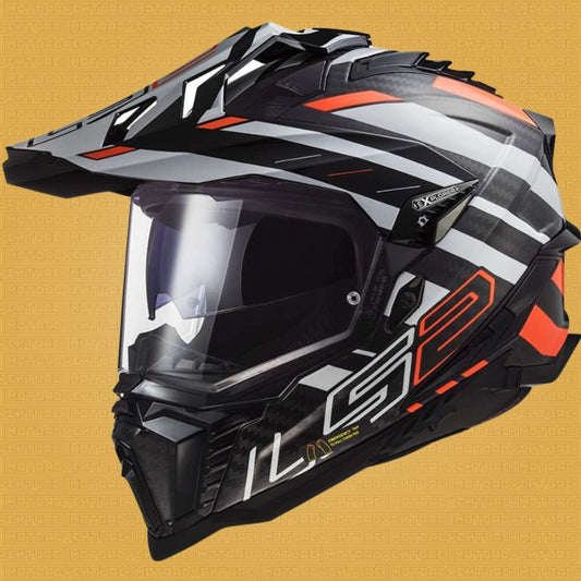 Casco Adventure LS2 MX701 C EXPLORER Carbonio 2206 Edge nero arancio - Moto Adventure