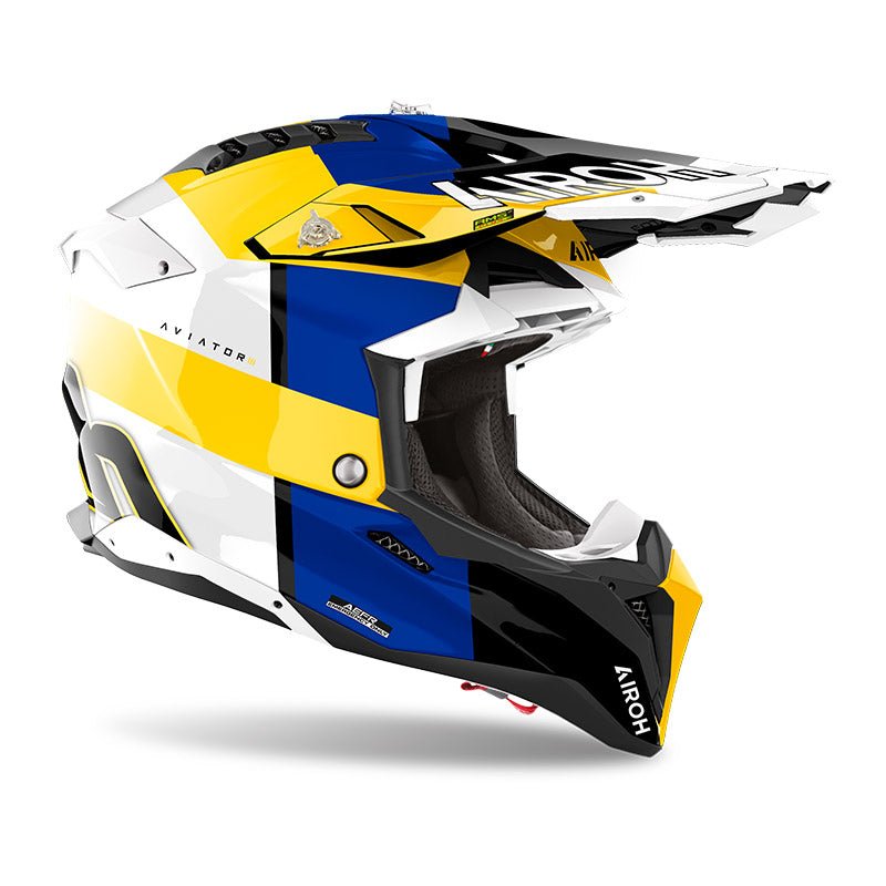 Casco Airoh Aviator 3 Monarch Blue/Yellow Gloss - Moto Adventure