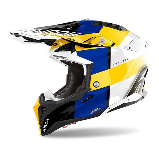 Casco Airoh Aviator 3 Monarch Blue/Yellow Gloss - Moto Adventure