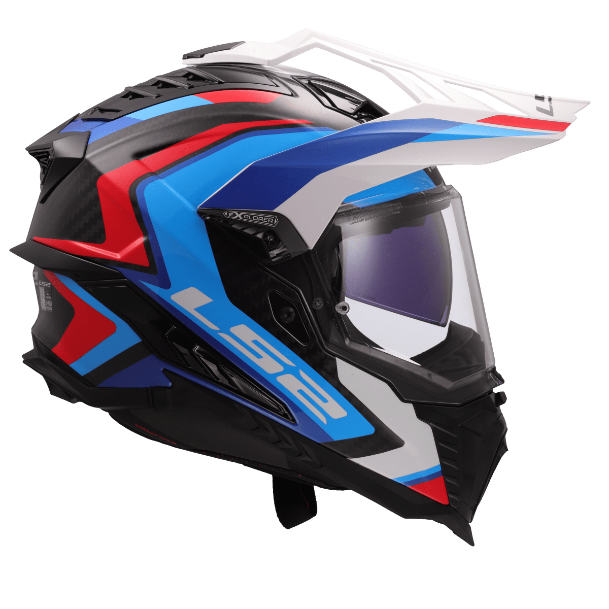 Casco LS2 MX701 C EXPLORER 2206 Carbon Frontier II White blu - Moto Adventure