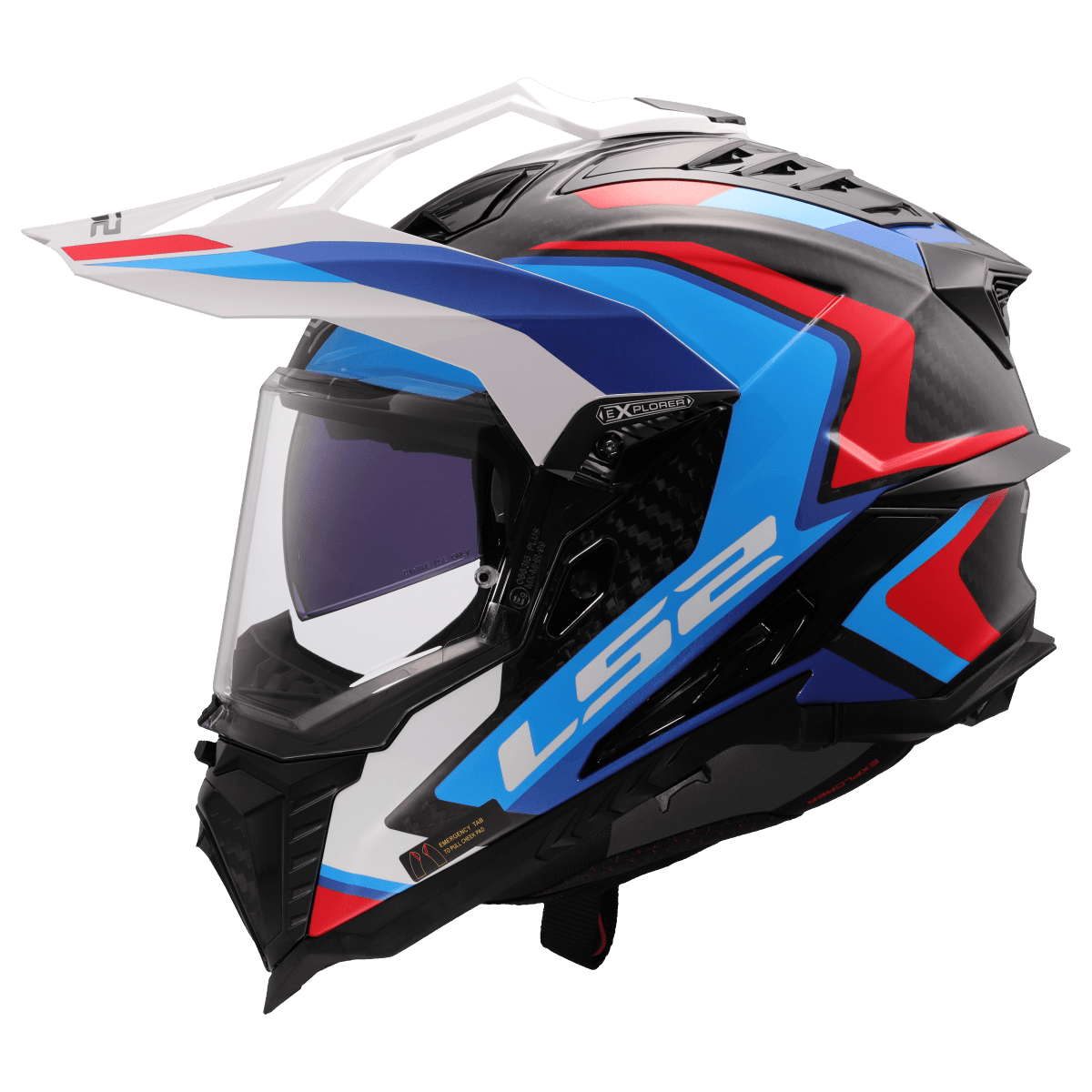 Casco LS2 MX701 C EXPLORER 2206 Carbon Frontier II White blu - Moto Adventure