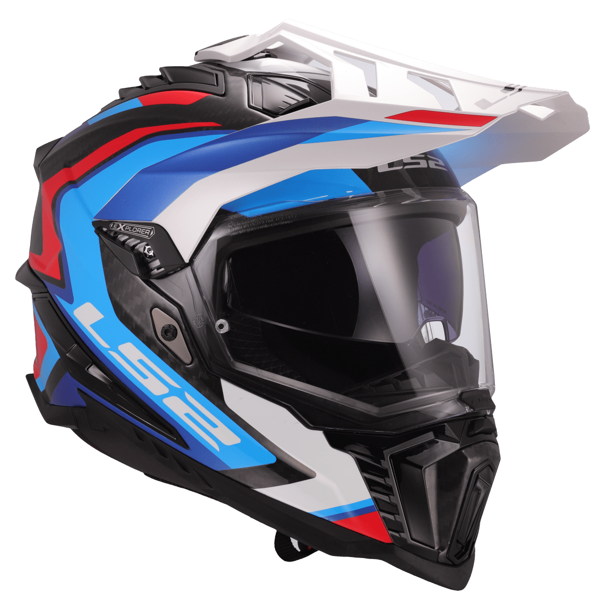Casco LS2 MX701 C EXPLORER 2206 Carbon Frontier II White blu - Moto Adventure