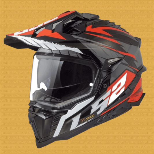 Casco LS2 MX701 EXPLORER in fibra ECE2206 Spire nero titanio rosso - Moto Adventure