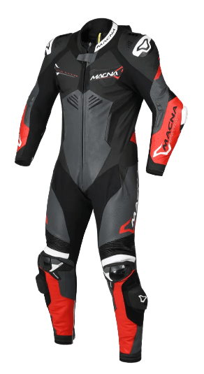 Tuta in pelle intera Macna Chromiq nero rosso - Moto Adventure