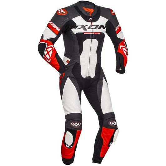 Tuta Intera in Pelle Ixon JACKAL Nero Bianco Rosso - Moto Adventure