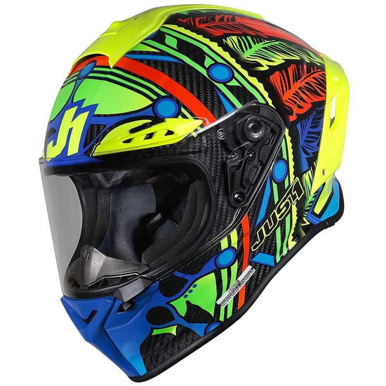 Casco Moto Integrale In Carbonio Just1 J-GPR TRIBE Blu Giallo Fluo Carbon - Moto Adventure
