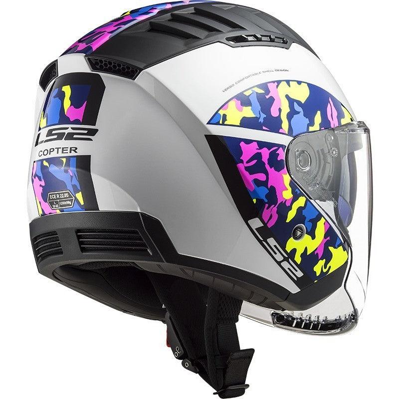 Casco Moto Jet Ls2 OF600 COPTER Crispy bianco giallo blu viola - Moto Adventure