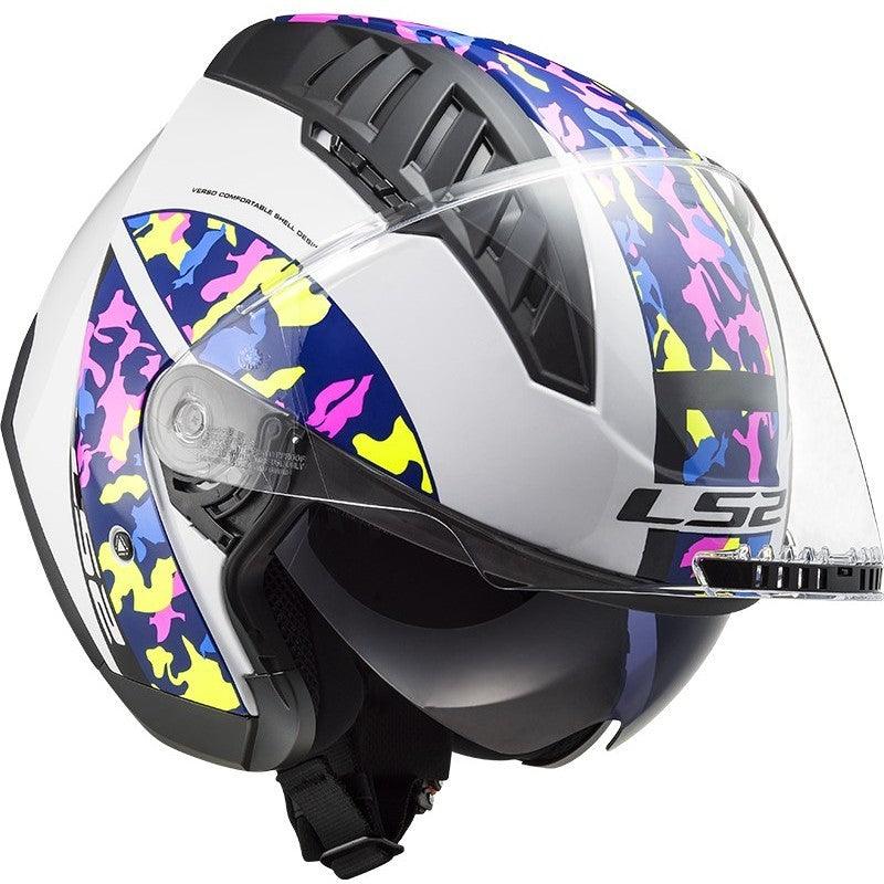 Casco Moto Jet Ls2 OF600 COPTER Crispy bianco giallo blu viola - Moto Adventure